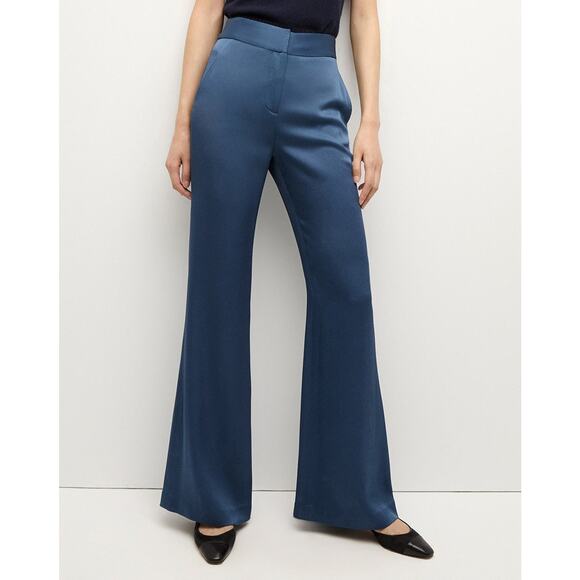 Veronica Beard Lebone Satin High-Rise Flared Pants Blue Stone - 2 - Picture 1 of 6